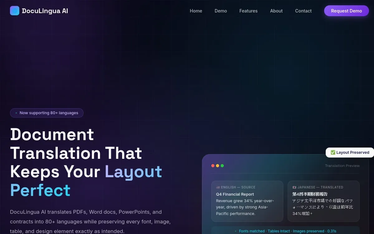 DocuLingua AI · layout-preserving document translation
