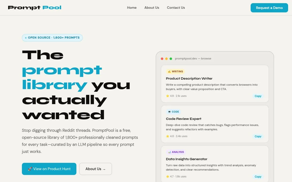 PromptPool · 1,800+ curated AI prompts